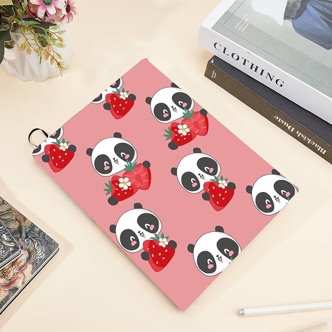 CRASPIRE Panda Stretchable Book Cover Strawberry Pink Washable Reusable Large Nylon Book Protector Elastic Notebook Wraps Suitable for Most Hardcover Books Classroom Students