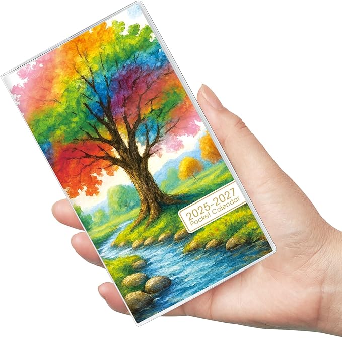 Phyxin Pocket Calendar 2025-2027, Two Year Pocket Planner - Runs From Jul 2025 Until Dec 2027, Small Size Planner - 6.7" x 3.7", Small Calendar for Easy Organizing, Tree