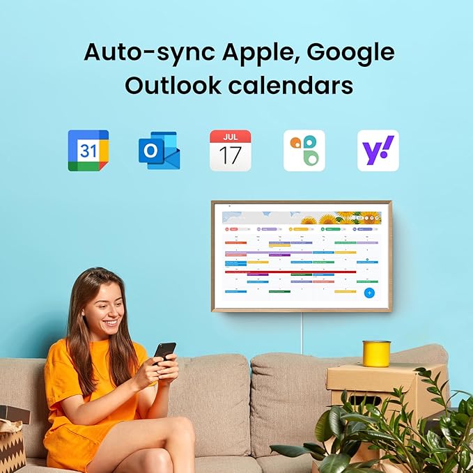 Apolosign 15.6-inch Digital Calendar : Dual Mode Smart Wall Planner, No Subscription, Install Apps, Sync Calendars, Electronic Touchscreen Interactive Display for Family Schedules, Chore Chart - with Stand (Teak)