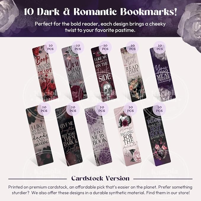 KACIOLA STUDIO 100PCS Bookmarks for Women, Black Romance Theme Paper Bookmarks Bulk 6" x 2" Cute Book Marks for Reading Booklovers Students Schools Gifts (Black Romance)