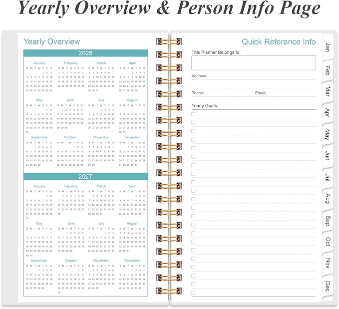 2026-2027 Monthly Planner - January 2026 - June 2027, Two Pages Per Month, 18 Monthly Calendar/Planner with Tabs, Strong Twin-Wire Binding, Inner Pocket, 3.75" x 6.5", Flower-B
