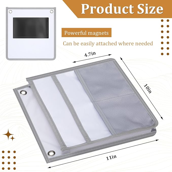Henoyso 2 Pcs Magnetic Locker Organizer File Holder 4 Compartments Magnetic Paper Holder 3 Tier Storage Letter File Pocket for Documents Mails Fridge Whiteboard Office (Gray)
