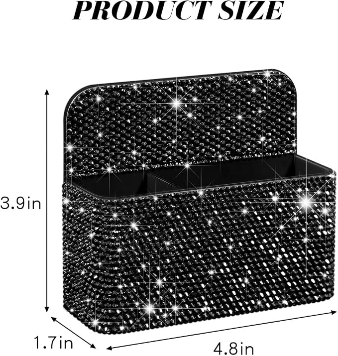 Bling Magnetic Marker Holder for Whiteboard Pen Holder for Women Girls Sparkly Gift Desk Organizer with Glitter Rhinestones for Christmas School Office Supplies (Black)