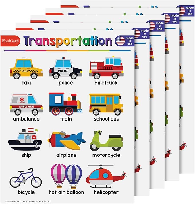 Transportation Chart for Preschool to Grade 1 – Bright and Colorful Educational Visual/Learning Aid Poster Decoration for Classroom or Home | Glossy, Durable Cardstock | 8.5" x 11" | 5 per Pack