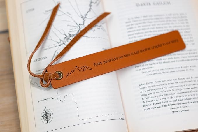 Engraved Leather Bookmark - Every Adventure We Take is Just Another Chapter Mountain Symbol, Gift for Couples Boyfriend Girlfriend 3rd Year Anniversary Husband Wife Book Lover