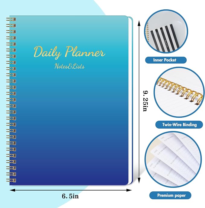 Undated Daily Planner Notebook, 80-Day To Do List Organizer with Hourly Schedule, Day on a Page Agenda Journal for Work, Life Tasks, Women and Men