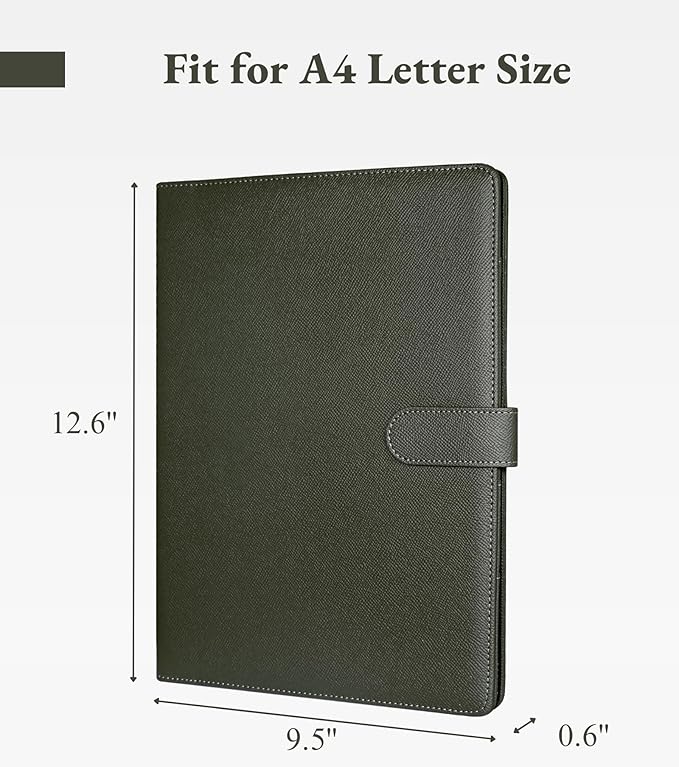 Zreal Padfolio Portfolio for Women & Men, Faux Leather Clipboard with Folder, Resume Document Folder, Legal Pad Holder Fits A4 & Letter Size for Interview, Conference (Olive Green)