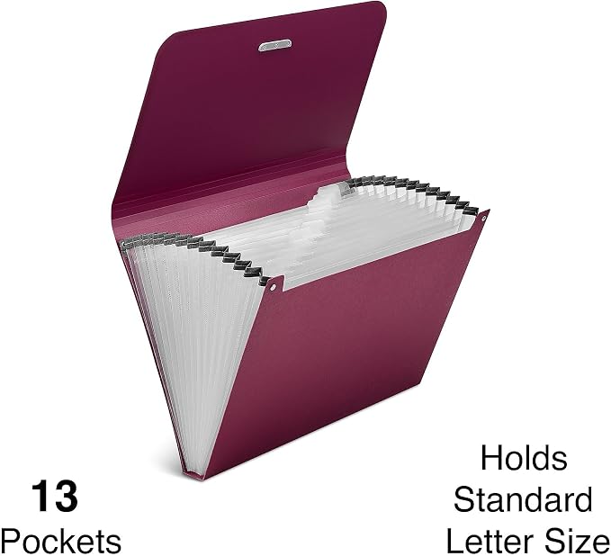 Staples Reinforced Accordion File, 13‑Pocket Expanding Organizer, Letter Size, Durable Poly Construction, Purple