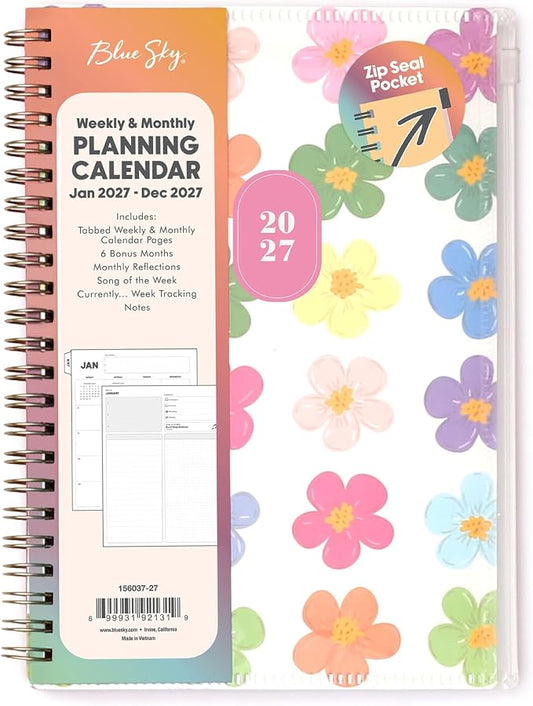 Blue Sky Gen Z 2027 Weekly and Monthly Planner Calendar, January 2027 - December 2027, 5" x 8", Flexible Cover With Zip Pouch, Durable Twin Wire Binding, Laminated Tabs, Storage Pocket, Capri