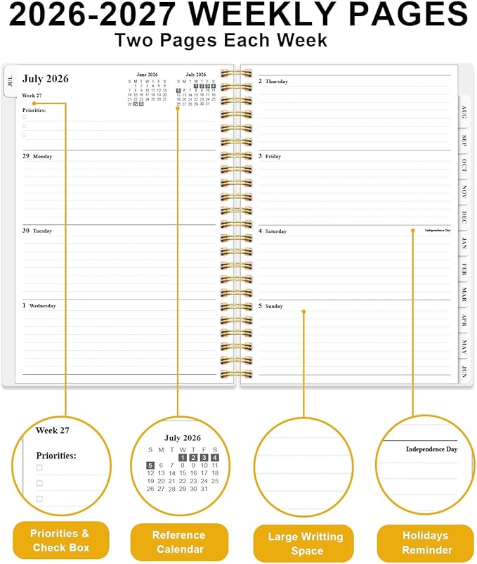 Academic Planner 2026-2027 - Weekly & Monthly Planner from July 2026 to June 2027, Agenda 2026 2027 with Inner Pocket, Elastic Band, 6.4" x 8.5", Crushed Flower