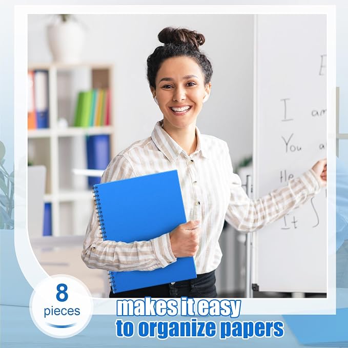 Seajan 8 Pcs 10 Pocket Folder Blue Sturdy Plastic Spiral Portfolio Multi Pocket Folder Organizer Document Folders Plastic Spiral Project Organizer for School Office