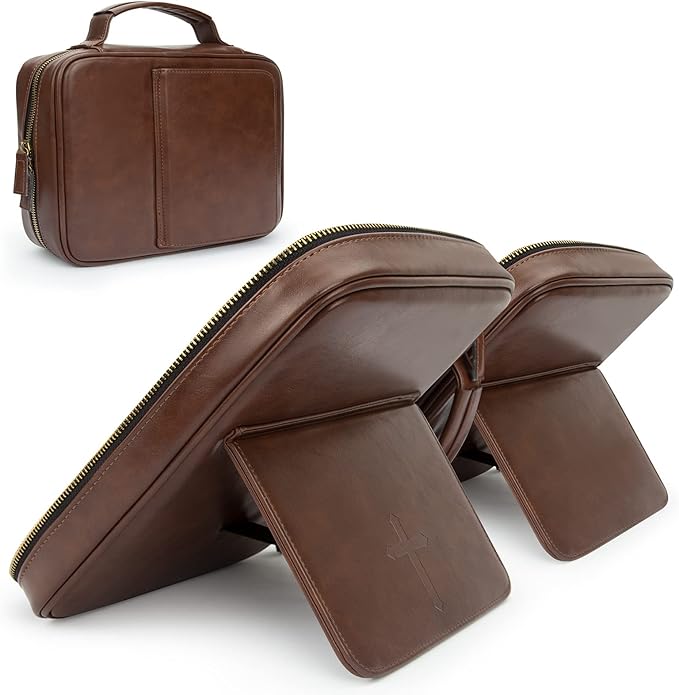 Bible Covers for Men & Women, Bible Case Carrying Church Bag with Book Stand, Bible Bag with Handle, Zipper and Multi-Pockets for Scripture Study Bible Protector