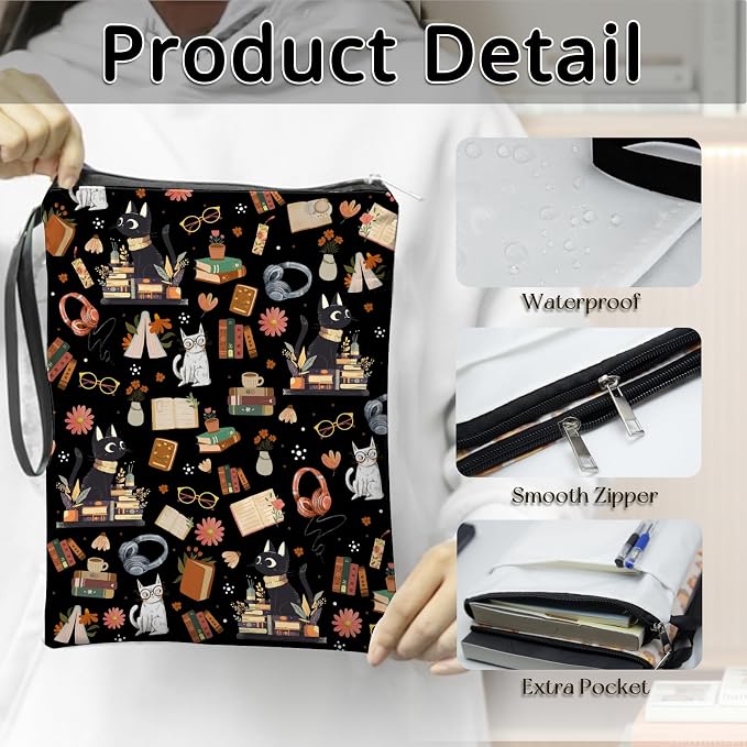 Cat Book Sleeve with Zipper, Book Sleeve Gifts for Book Lovers, Book Cover for Cats Lovers, Book Covers for Paperbacks, Gifts for Chritsmas Thanksgiving 11.2x8.3 inch