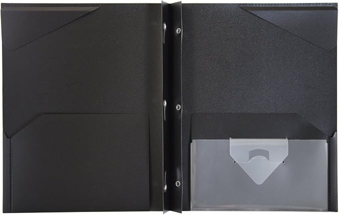 Five Star 2-Pocket Folder, Plastic Folder with Stay-Put Tabs and Prong Fasteners, Holds 8-1/2" x 11" Paper, Black (72113) (Pack of 2)