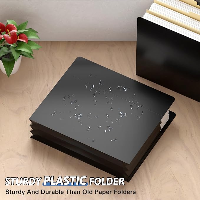 Plastic Expanding File Pockets Extra Capacity,5 Pack File Pockets Letter Size, Heavy Duty 3.5 Inch Expansion,Straight-Cut Tab,Accordion File Jacket for Bulky Files,Black