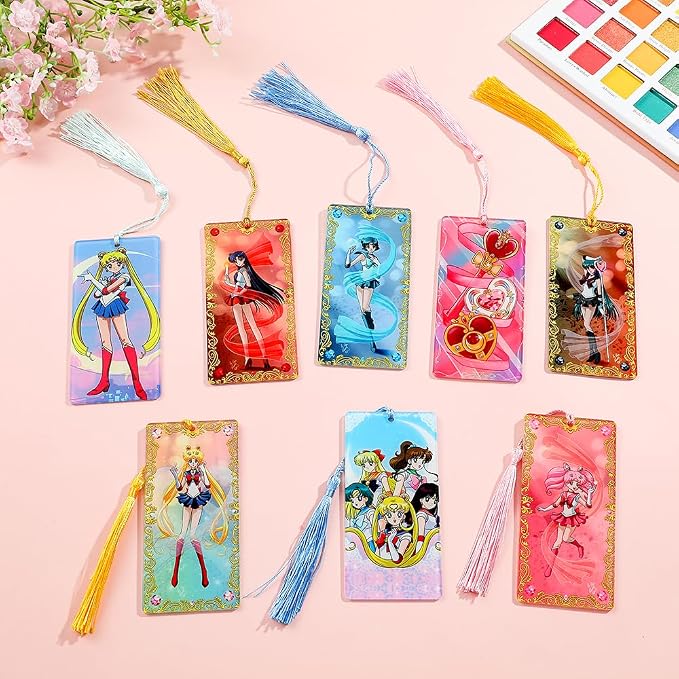 1pc Anime Female Warrior Bookmark - Sailor Cartoon Acrylic Cartoon Bookmarks for Fans Bookworms, Reading Marker Book Accessories, Holiday Gifts, Christmas Gifts (8PCS)