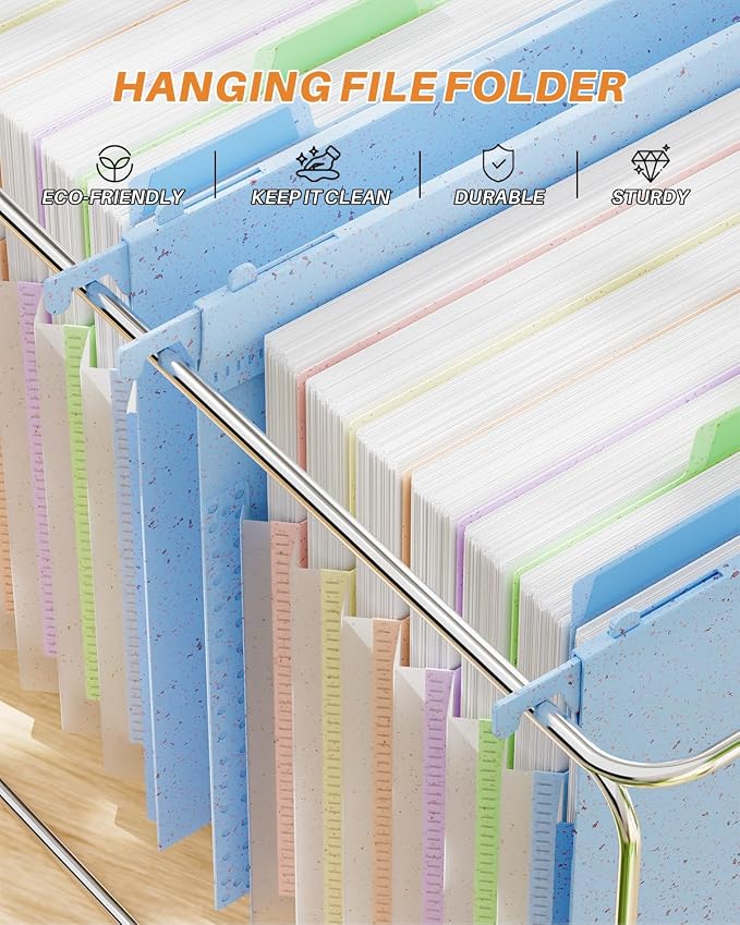 Ansook Legal Size Hanging File Folders, 1.2" Expandable 7 Accordion Pockets File Organizer, 3 Pack Hanging Folders for Filing Cabinet, Heavy Duty File Folders Hanging with Tabs, 50% Wheat Straw (Blue)