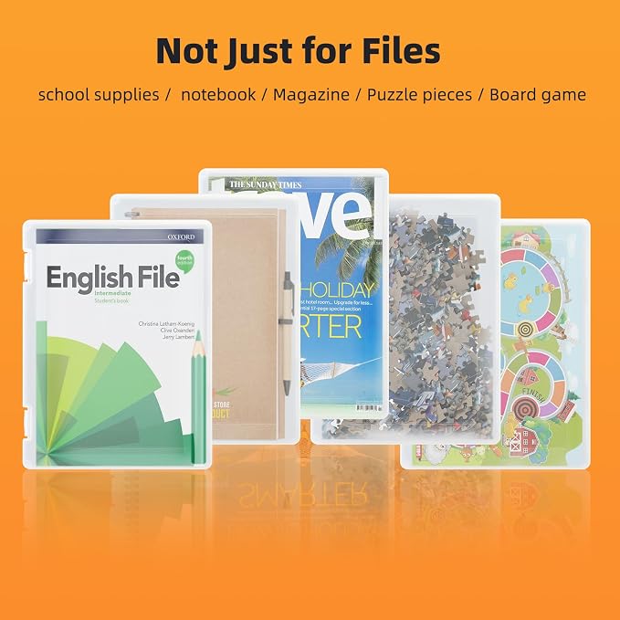 10 Pack A4 File Paper Storage and Organizer Box, Clear Scrapbook Office Document Holder Plastic Storage Container with Hing Lids Portable Project Case for Magazine File and School Supplies