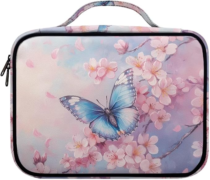 Butterfly Pink Blossom Print Bible Covers for Women Men Zippered Bible Carrying Case Bible Carrier Book Bag Church Bag Bible Protective with Handles