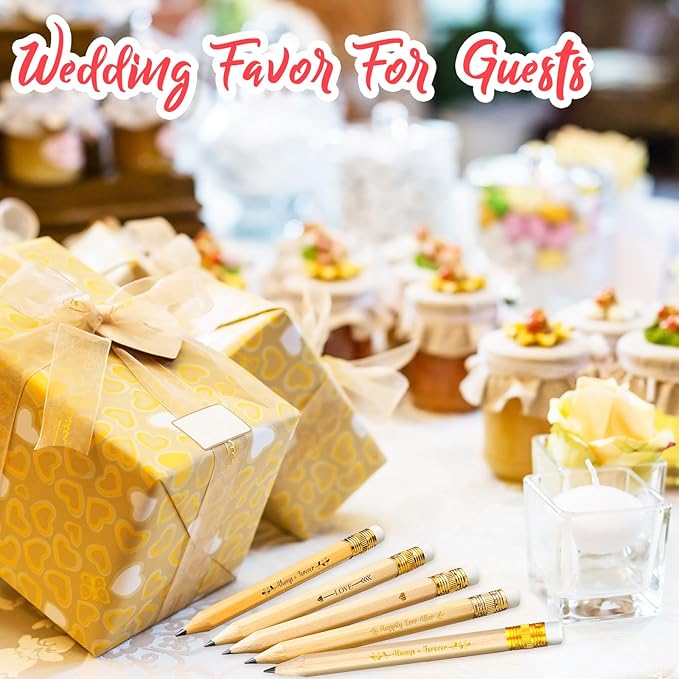 Crtiin 50 Pcs Bridal Shower Pencils Half Golf Wedding Pencils with Eraser 4 Inch Short Pocket Pre Sharpened for Wedding Game Bridal Shower Presents Classroom School(Wood Color)
