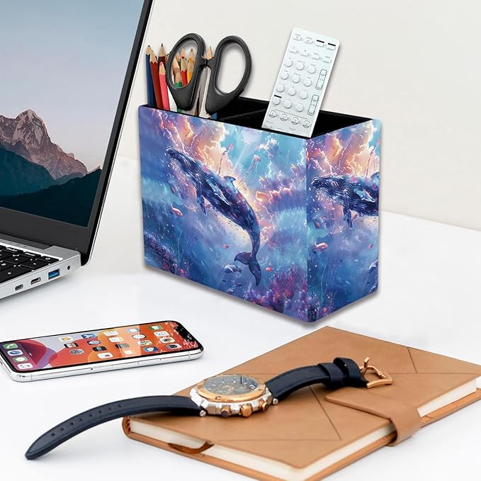Pen Holder, Pencil Case, Makeup Brush Storage Box, Tableware Storage Box, Suitable for Office Or Home Item Organizing Stand - Sky Blue Whale