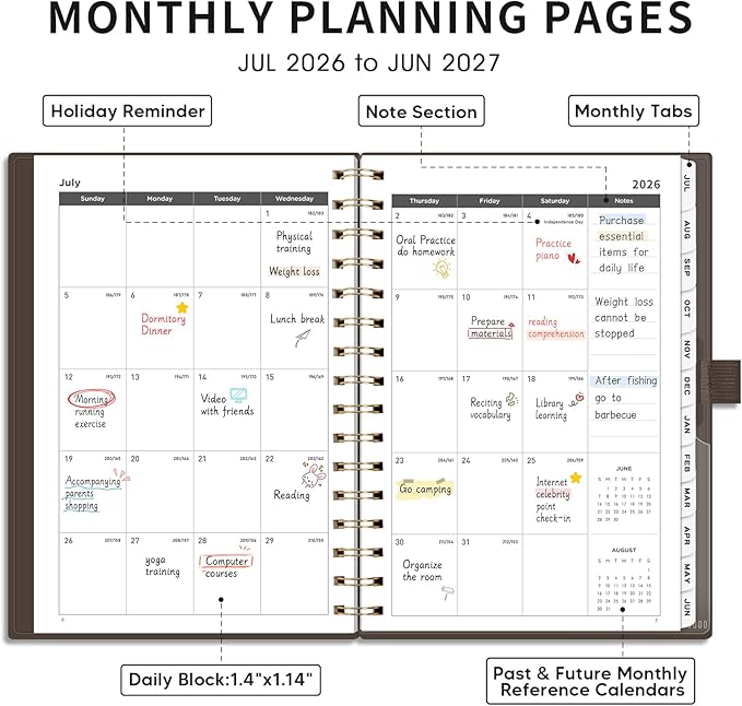 AHGXG Academic Planner 2026-2027, July 2026 - June 2027, Weekly and Monthly, 5.7" x 8.3", Calendar, Agenda for Women, Teacher, Student, School, 12-Month Tabs (Coffee)