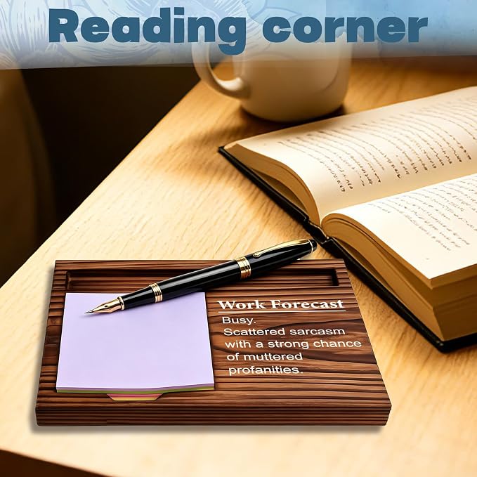 FOUGSTA Funny Office Gifts for Women, Gag Office Gifts for Women, Decor Present for Friend,Wooden Notepad Pen Holder With Funny Quotes,16.5 x 12 x 1.5 cm,XXN10