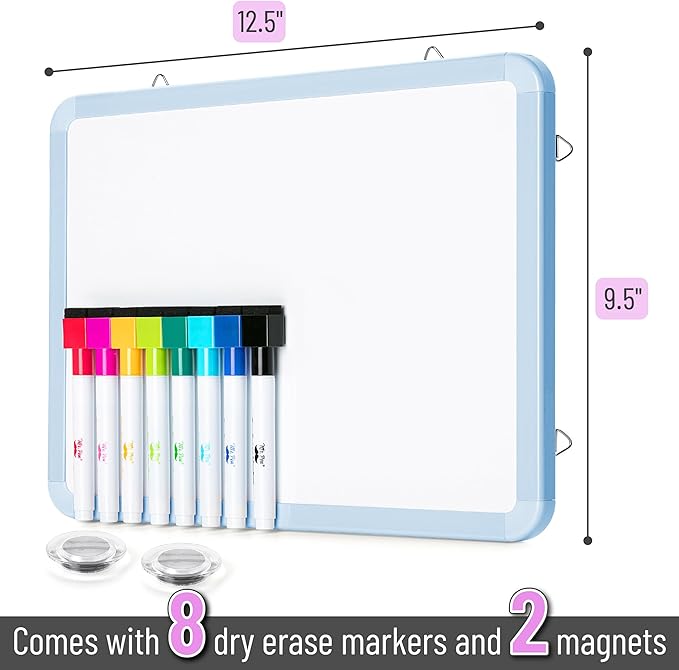 Mr. Pen- Small Dry Erase Board, 12.5x9.5 Inches, Whiteboard with 8 Fine Point Dry Erase Markers and 2 Board Magnets, Magnetic Small White Board for Students, Home, Office and Classroom