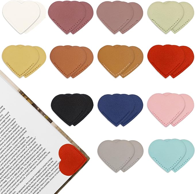 26Pcs Leather Heart Bookmarks,Cute Corner Clips for Women Readers,Creative Gifts for Book Lovers/Teachers/Students-Office & Home Supplies
