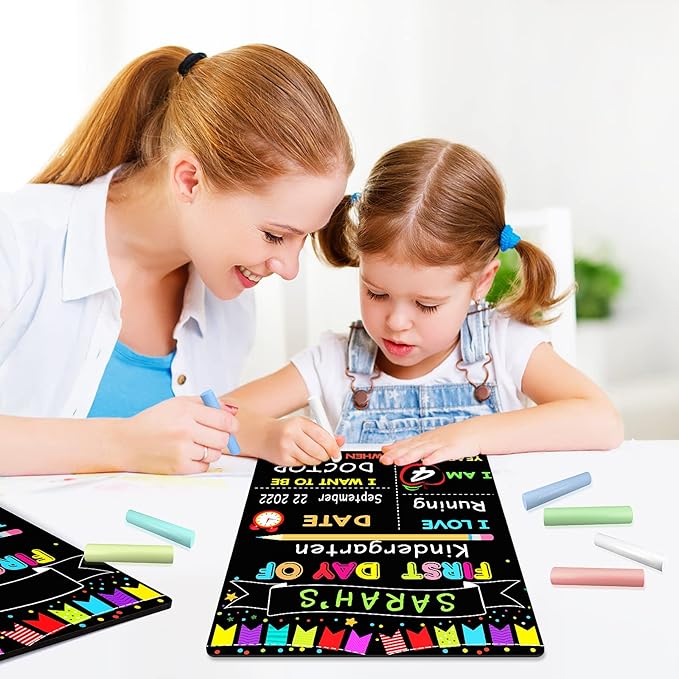 First Day of School Signs, 10 x 12 Inch Double Sided Back to School Board for Kids/Girls/Boys, Reusable Wooden 1st & Last Day of Preschool/Kindergarten Chalkboard