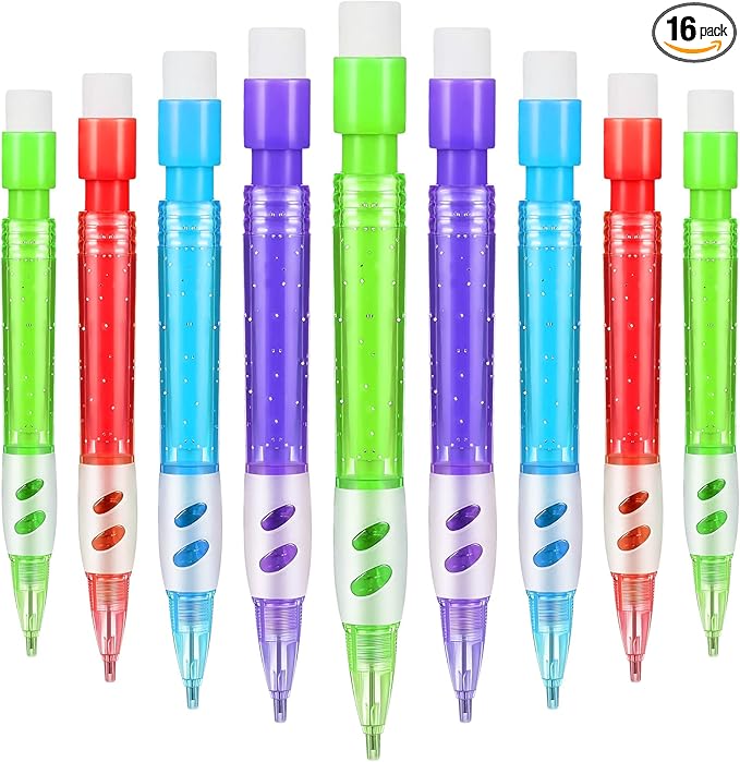 Gersoniel Assorted Mini Mechanical Pencils 0.7 mm Automatic Pencils with Mini Erasers Pens Stationery Supplies for Home Office School Writing Drawing Drafting(16 Pieces)
