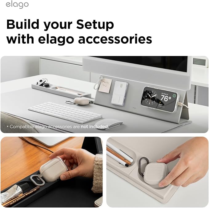 elago Smart Magnetic Desk Mat Pencil Tray – Soft Silicone Organizer for Office Supplies, AirPods, Glasses, Pens – Noise-Free, Non-Slip, Washable, Item for Desk Management [Small] (Light Grey)