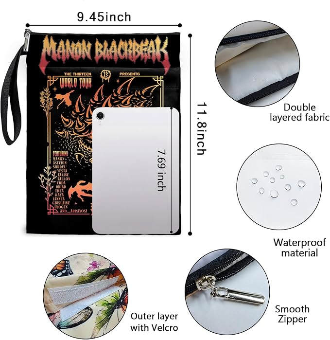 Book Cover Dragon Ridder Inspired Gift, Dragon Merch Pattern Reusable Book Pouch, BASGIATH WAR COLLEGA Book Sleeve for Book Lovers (Black-Dragon, Large)