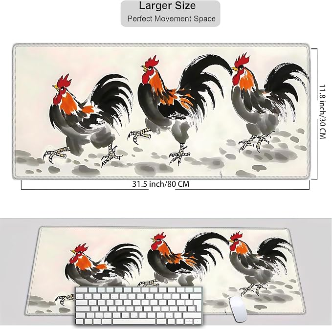 Mouse Pad Gaming Mousepad 31.5x11.8 Inch XXL Large + Coasters,Desk Mat with Stitched Edges, Non-Slip Rubber Base, Thick Mouse Pad for Computer, Laptop, Office & Home - Watercolor Chicken