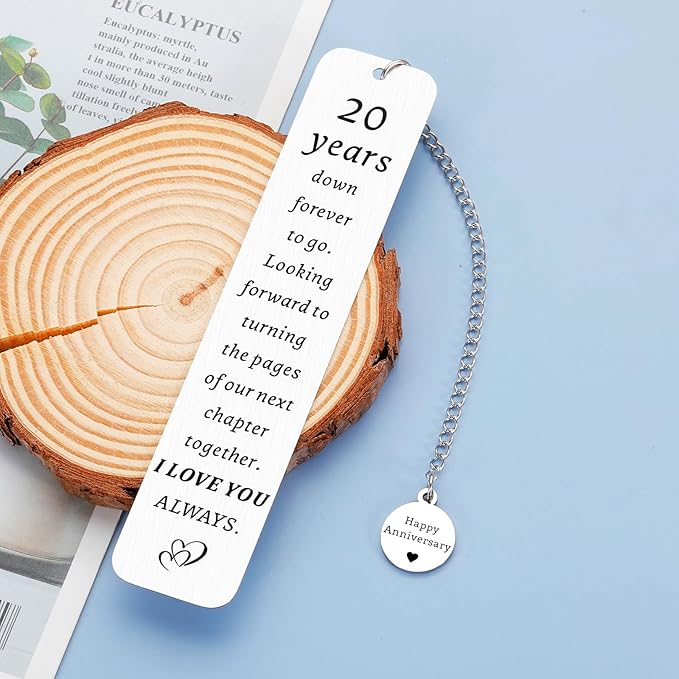 20th Anniversary, Gifts for Couple Him Her 20 Year Wedding China Anniversary Bookmark for Wife Husband or Parents - Twenty Anniv. for Women Men Platinum Anniversarys Marriage Presents for Men
