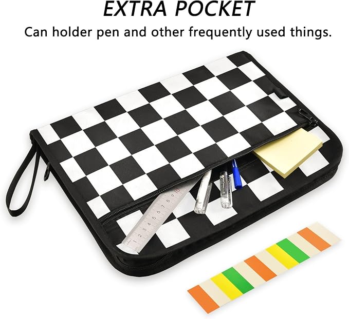 ALAZA Black White Checkered Plaid 13 Pocket Expanding File Folder with Labels, Accordion File Folder File Organizer Letter A4 Paper for Office School Student