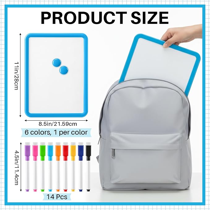Lincia 6 Pack Magnetic Dry Erase White Board, 8.5"x11" Board with 14 Markers, Small Dry Erase Whiteboard with Magnetic for School Locker, Office, Refrigerator, Students, Girls