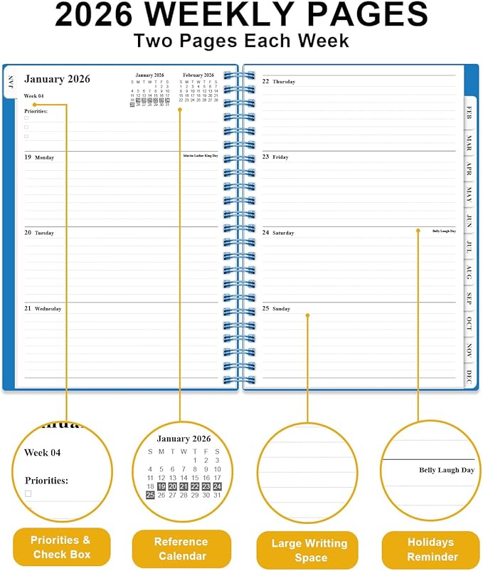 Planner 2026 - Weekly & Monthly Planner from January 2026 to December 2026, Agenda 2026 with Inner Pocket, Elastic Band, 6.4" x 8.5", Blue