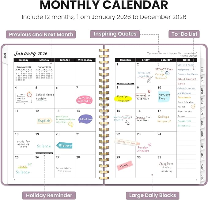 2026 Planner - Weekly and Monthly Planner, January 2026 to December 2026, Spiral Bound 2026 Calendar Planner Book, Inner Pocket, Perfect for Office Home School Supplies - A5 (6.3" x 8.5"), Purple
