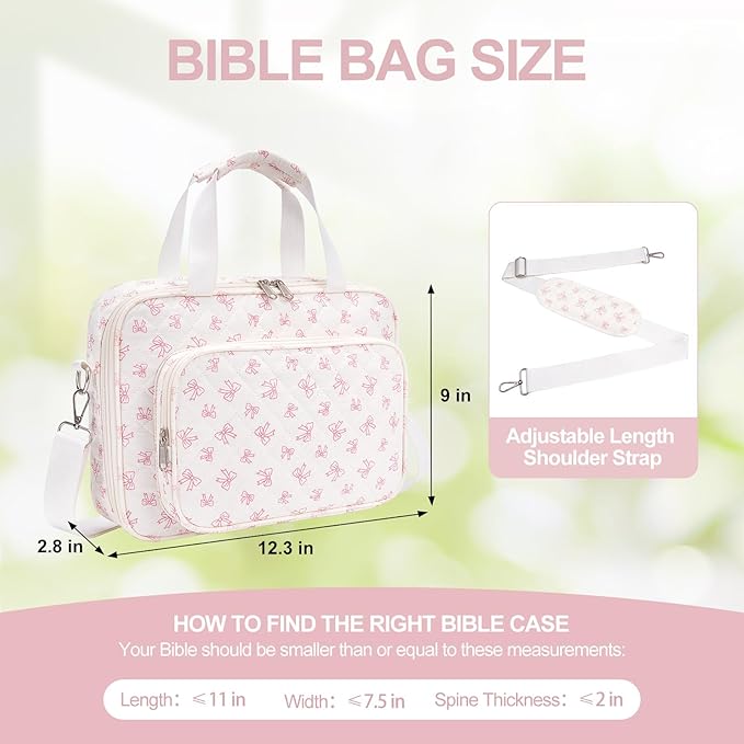 honitty Bible Bag, Bible Cover Case for Women, Quilted Bible Cover with Shoulder Strap, Bible Bags for Women Organizer