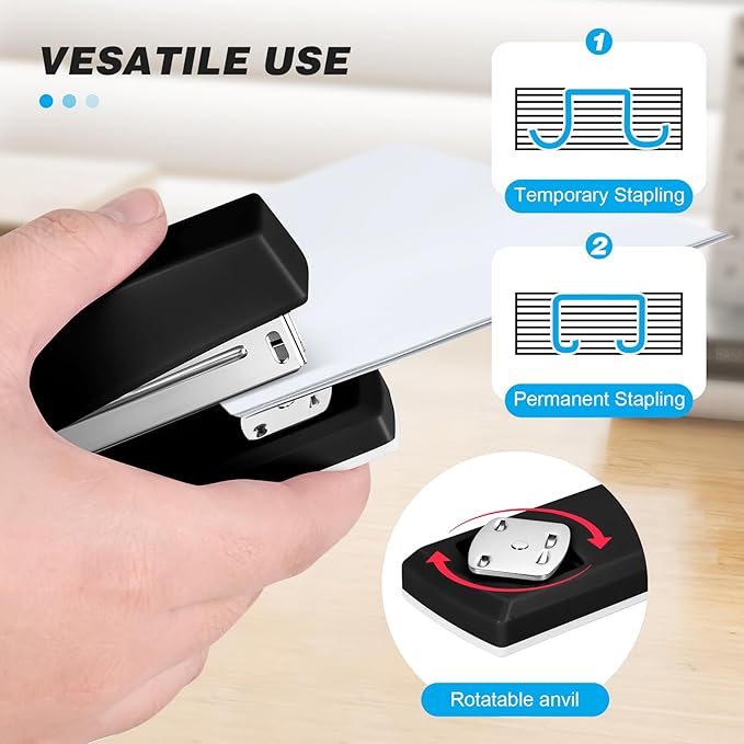 Stapler with 5000 Staples - Office Stapler, 25 Sheet Capacity, Staplers for Desk, Non-Slip, Black