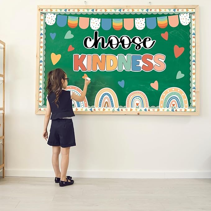 Choose Kindness Bulletin Board Rainbow Cutouts Boho Positive Classroom Decoration Choose Bohemia Bulletin Board for School Classroom Home Chalkboard Wall Door Décor Christmas Holiday Party Supplies
