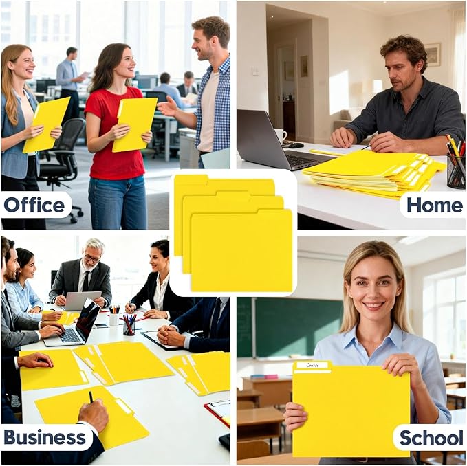 File Folders,Colored File Folders Letter Size 8.5" x 11",150 Pack 1/3 Cut Tab Bulk Folders,Durable Paper Folders with Blank Labels for Office Business School Home Use,Lemon Yellow