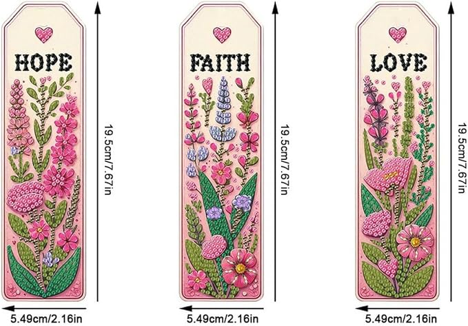 ARTopet 3Pcs DIY Diamond Art Painting Bookmarks with Colorful Butterfly Pendant PET Bookmark Ornament Double Sided Pattern Single Sided Diamond Book Marker Clip Gifts Tags-Flowers02