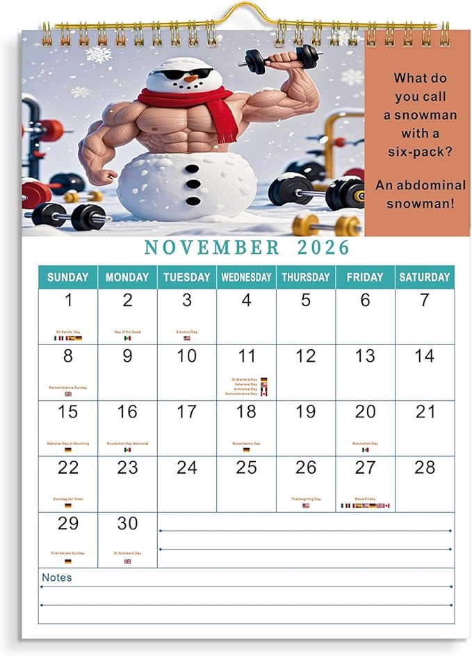 Wall Flip Calendar 2026 Office Decor 12-Months Cute Wall Calendar 2026 Jan-Dec, Wall and Desk Fun Monthly Calendar with Jokes, US Holidays, A4 Size