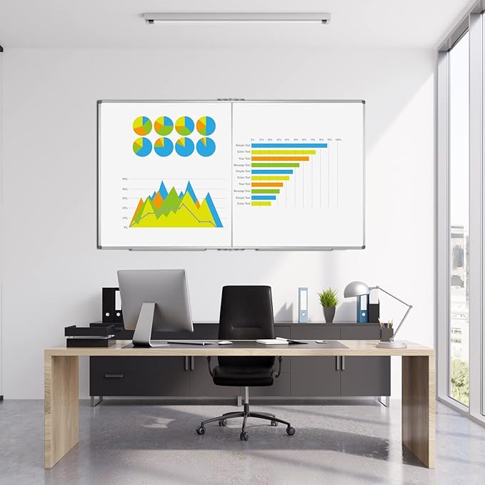 JILoffice Large Foldable White Board 72x40 Inches, Dry Erase Magnetic White Board, Silver Aluminum Frame with 2 Detachable Marker Tray Wall Mounted Board for Office Home and School