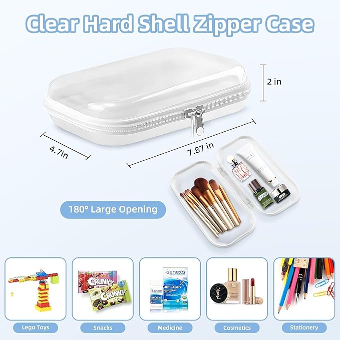 6PCS Clear Hard Shell Zippered Case,Professional-Plastic Clear Zipper Pencil Case,Small Double Zippered Toy Storage Organizer Bags for Craft,Toiletry Zipper Pouch,Travel Organizer,Cosmetic Bag