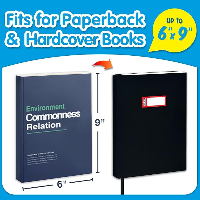 Chell Black Fabric Book Covers 6"x9", Book Sox Up to 8.5"x9.5", Stretchable and Reusable Book Protector, for Paperback and Hardcover, Pack of 6