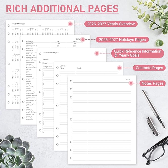 2026-2027 Monthly Planner Refill for 3 Ring, A4 Letter Size Planner Inserts, 8.5"x11", Jul. 2026 - Dec. 2027, 18 Monthly Calendars with Colorful Laminated Tabs, 7/3-Hole Punched