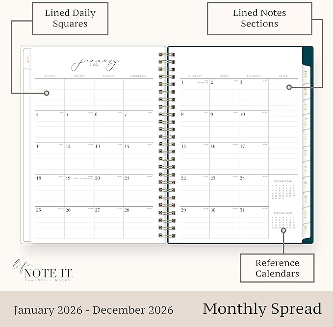 Blue Sky Life Note It 2026 Weekly and Monthly Planner Notes, January 2026 - December 2026, 5.875" x 8.625", Clear Pocket Cover, Durable Twin Wire Binding, Storage Pocket, 50 Perforated Notes Sheets, Dania Dark